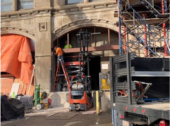 Steel archways being installed