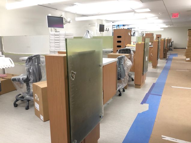 New end-unit cabinets installed in the sixth-floor patient treatment center