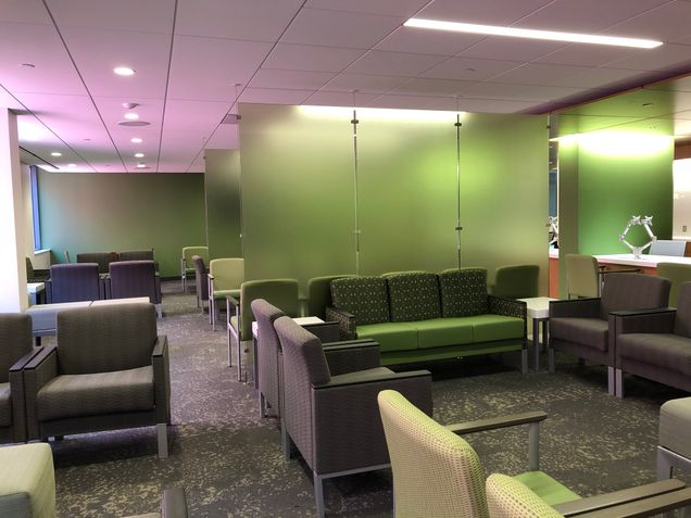 New furniture in place in the sixth-floor patient reception and waiting area