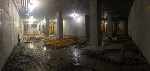 Removing slab shoring from the tower’s basement