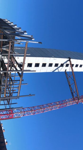 Installing structural steel columns a nd beams for the tower’s 4th floor