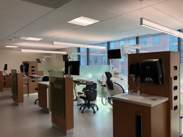 New dental chairs and related workspaces in the sixth-floor patient treatment center, facing Albany Street