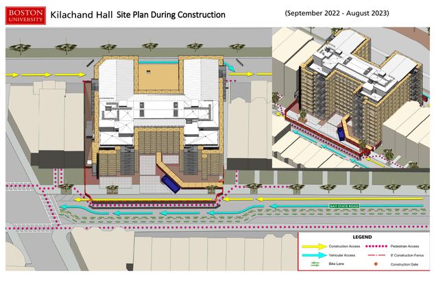 Kilachand Hall site plan during the course of construction.