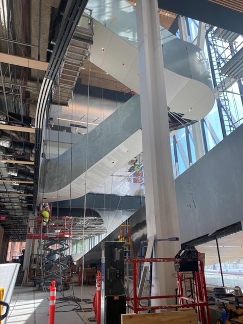 Installing ceiling finishes in the atrium