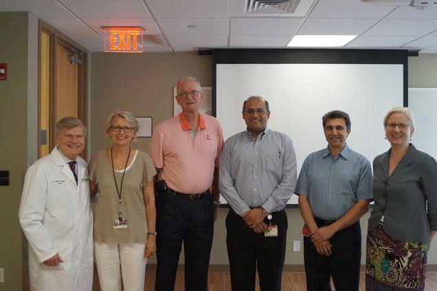 Pictured from left to right are Dean Jeffrey W. Hutter, Dr. Maria Kukuruzinska, Jeff Gallhue, Dr. Scharukh Jalisi, Robert David, and Dr. Ann Marie Egloff