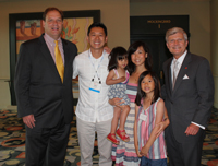 (l-r) Dr. Hughes; Willie Chao PEDO 08 with his wife and children; and Dean Jeffrey W. Hutter (l-r) Dr. Hughes; Willie Chao PEDO 08 with his wife and children; and Dean Jeffrey W. Hutter