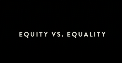 Black background with the words equity and equality highlighted