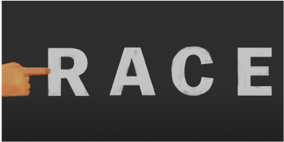Logo of the word race with a white hand pointing