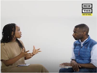 Two Black people conversing in the Now This Original video