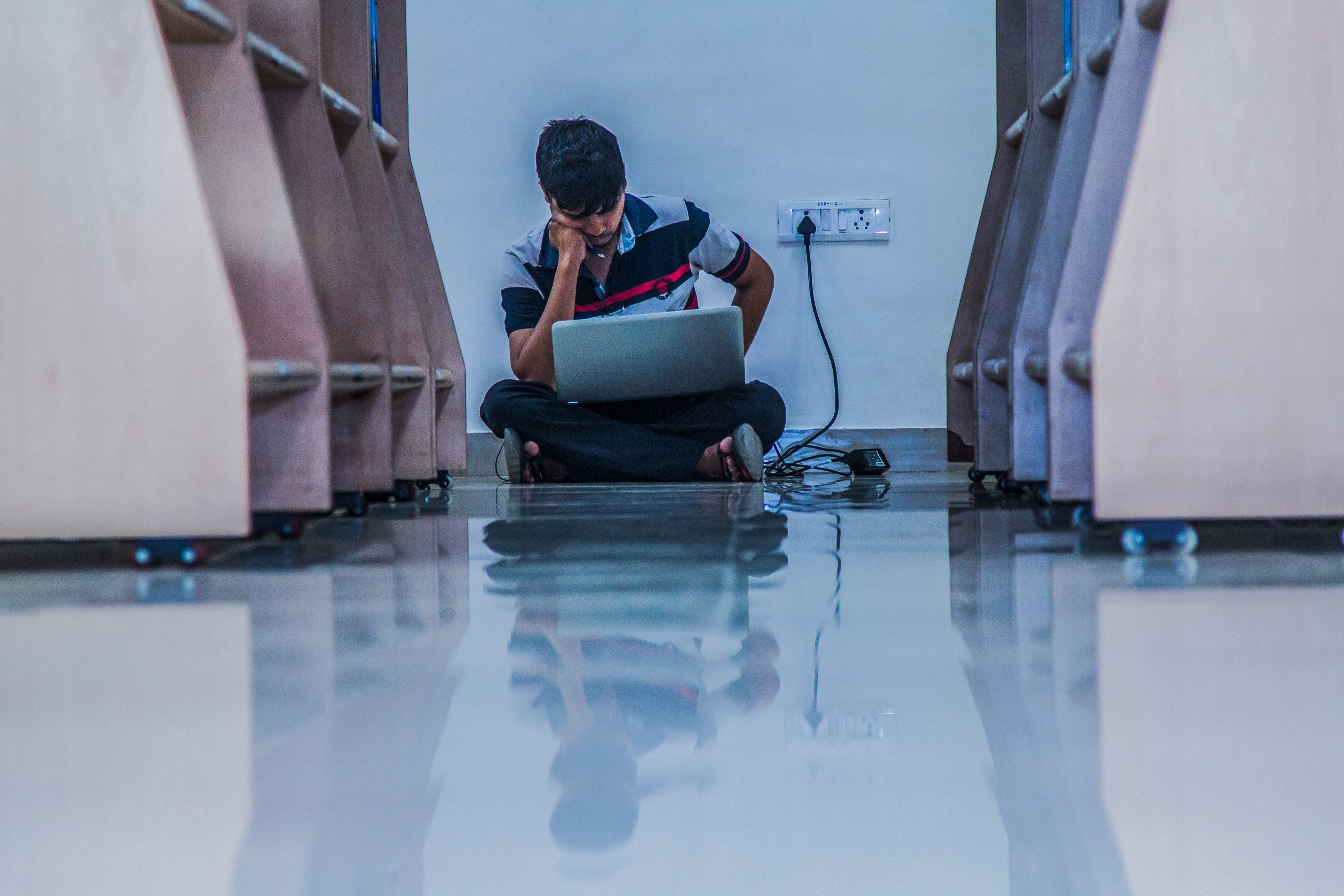 Student studying with a laptop