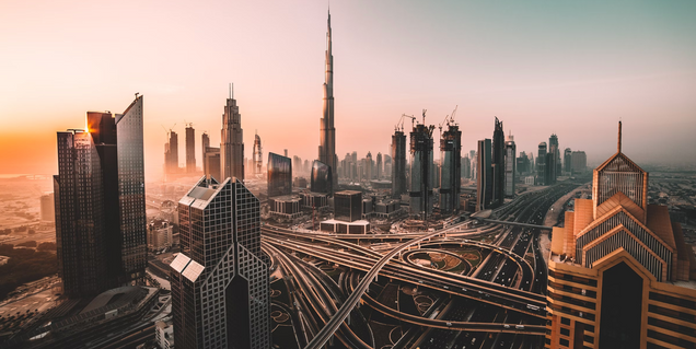 Aerial View of Downtown Dubai and Burj Khalifa
