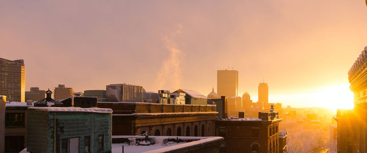 Boston silhouette at sunrise