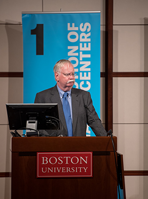 BU President Robert A. Brown called for ambitious and creative interdisciplinary research, saying at the symposium, “the real goal, the audacious goal, is to be one of the best universities at collaboration.”