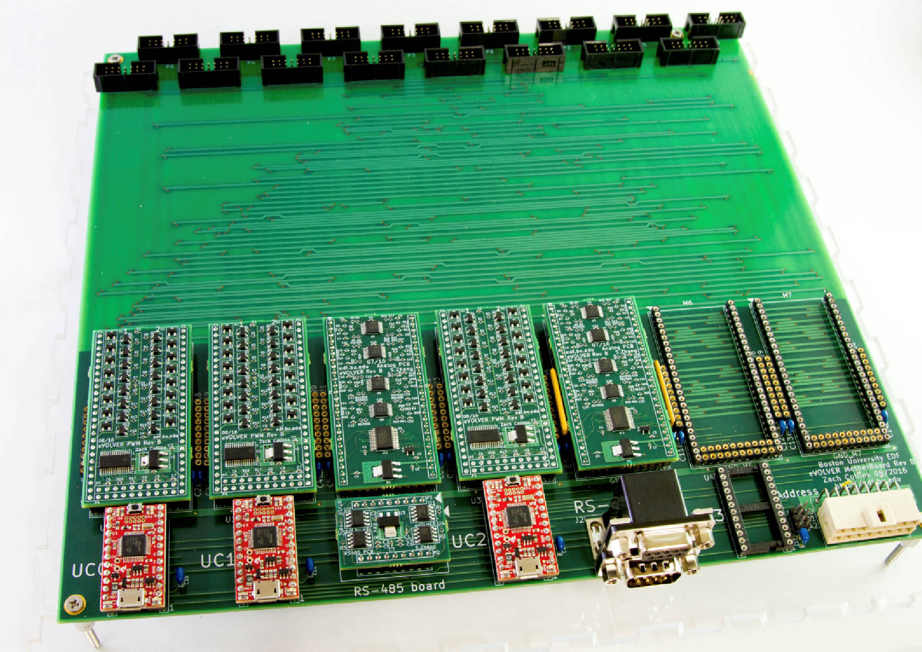 The electronics platform of eVOLVER with "drag-and-drop" adruino circuit boards to customize experimental parameters. Photo by Brandon Wong