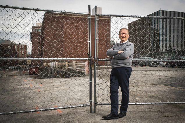 Azer Bestavros, associate provost for computing and data sciences, at the site of BU’s new Center for Computing & Data Sciences on the corner of Commonwealth Avenue and Granby Street. Construction begins this spring and the building is expected to open in 2022. Photo by Jackie Ricciardi.