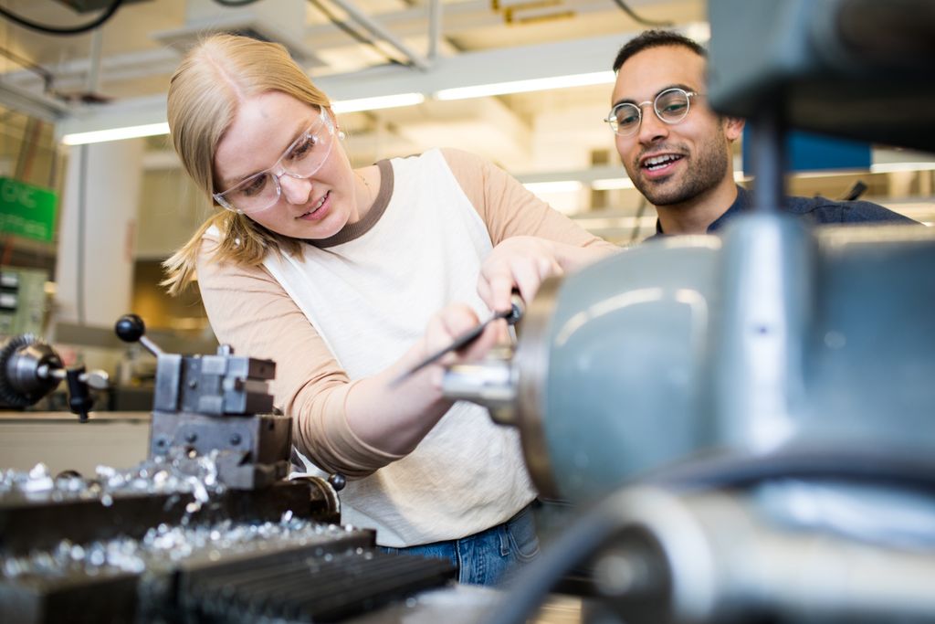 Two students working in the Engineering Product Innovation Center