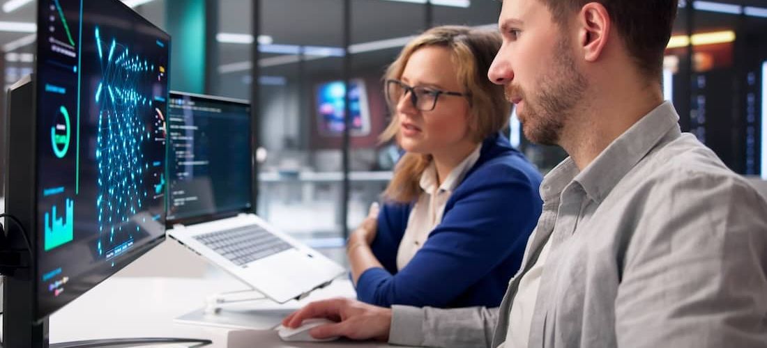 Platform engineer at computer.