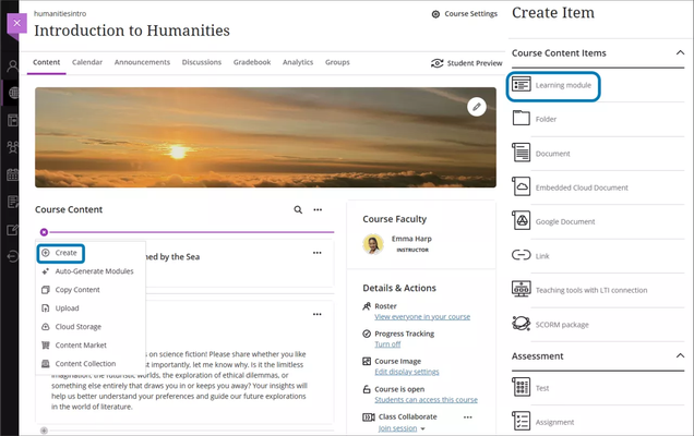 The image contains a screenshot from a Blackboard Ultra Course View.