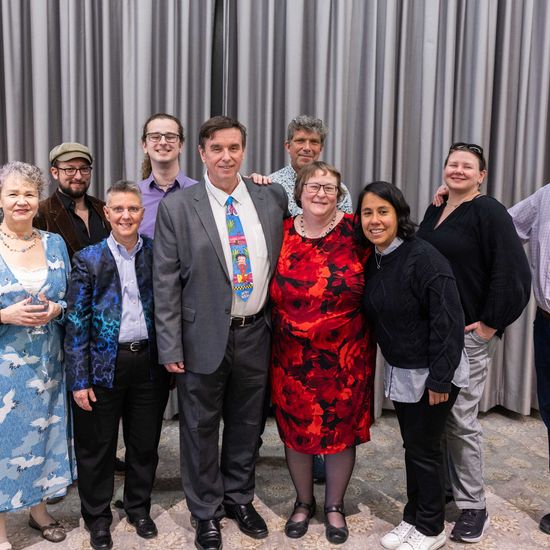 BU Perkins Award Ceremony. Attendee's pose for a photograph.
