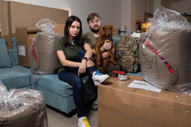 Daria Bogatova (GRS’29,’29) and Dmytro Bogatov (GRS’22,’22) say the February 2022 invasion of Ukraine by Russian forces is a moment they’ll never forget. Their dog, HIMARS, is named for the High Mobility Artillery Rocket System, a weapon that has been essential to Ukraine’s battle against Russia.