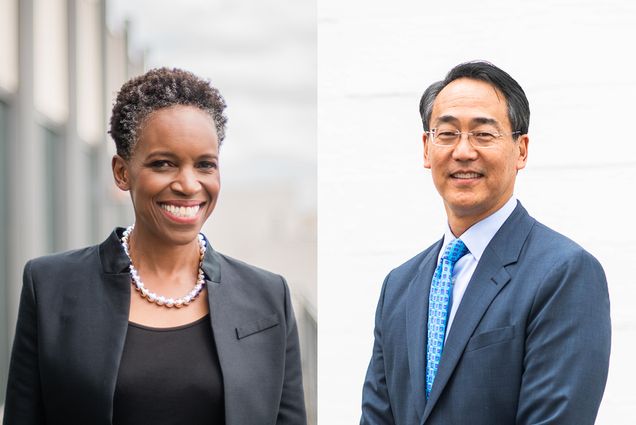 BU President Melissa Gilliam and Willis Wang, vice president and associate provost for Global Programs.