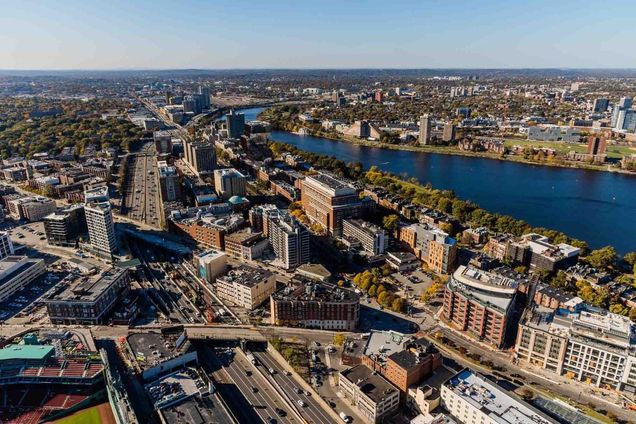 Sky view of BU Charles River Campus from Backbay/Fenway