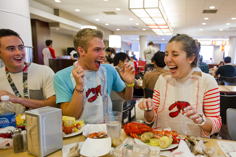 Eating lobsters at BU's Lobster Night