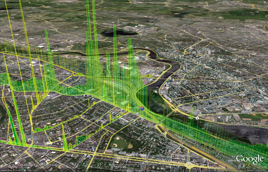 Google Earth image shows gas leaks in the area of Boston University Charles River campus