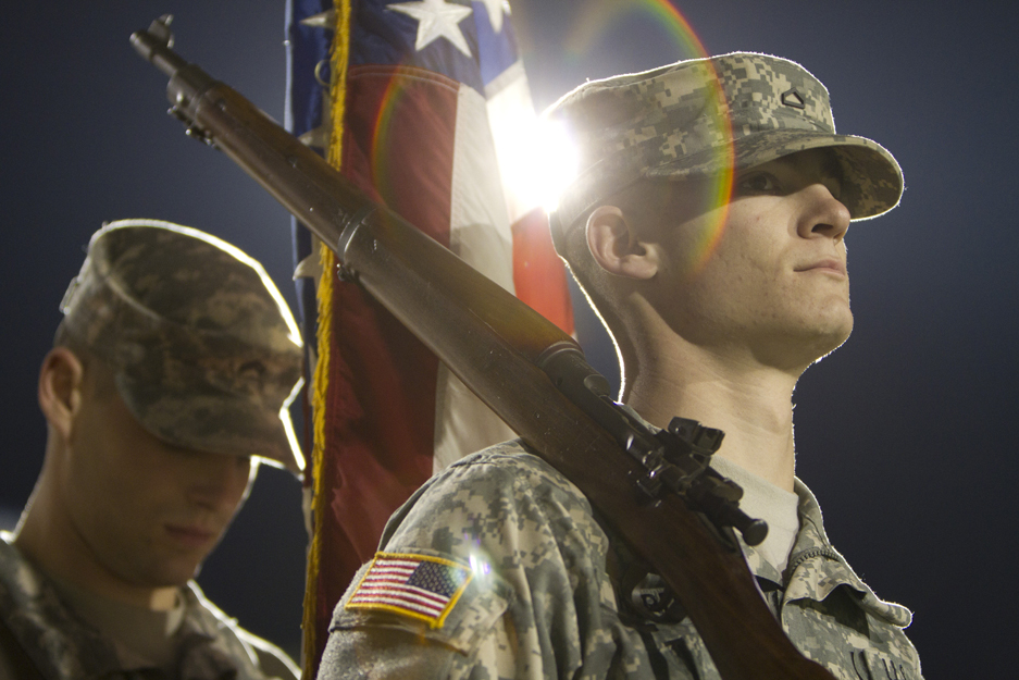 Bosotn University ROTC color guards