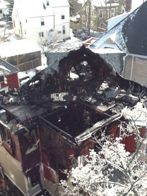 Boston Fire Department, damage at 84 Linden Street, Allston, MA fire January 22, 2012