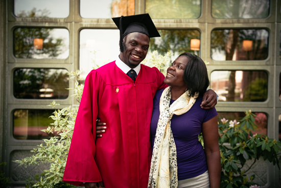 Boston University Posse Scholar Sharrod McClusky and mother, Boston University commencement 2012