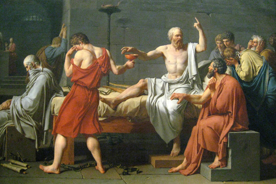 The Death of Socrates painting by Jacques-Louis David, New York City Metropolitan Museum of Art