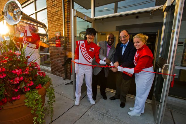 College of Fine Arts CFA, Dean Kenneth Elmore and Benjamin Juarez, ribbon cutting ceremony new band facility 300 Babcock St