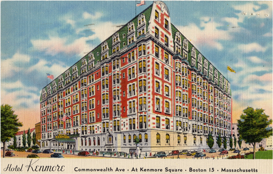 Hotel Kenmore postcard, circa 1930-1945, Kenmore Square Boston history, historical photograhs prints