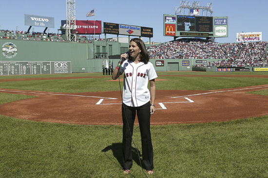 Allison Greenspan Shapira sings the National Anthem at Fenway Park 2004, Global Public Speaking, public speaking training specialist consultant