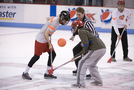 Broomball tournament at Boston University BU Terriers alumni Winterfest