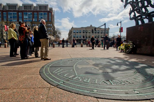 Boston University BU, moment of silence Marsh Plaza, Boston Marathon bombings