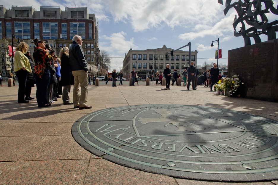 Boston University BU, moment of silence Marsh Plaza, Boston Marathon bombings