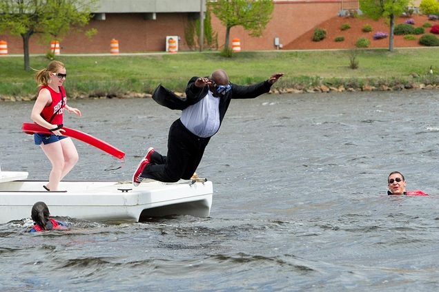 Boston University BU, Senior Class Gift 2013, Dean Kenneth Elmore, jump plunge Charles River