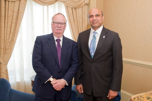Boston University BU, President Robert Brown, India Minister of Human Resources Pallam Raju