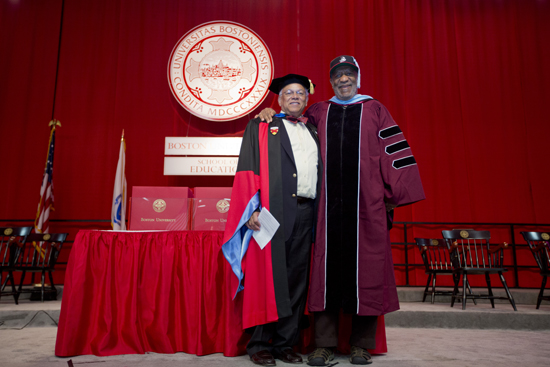 BU School of Education Convocation, Dean Hardin Coleman and Bill Cosby Schoold of Education Dean Hardin Coleman and Bill Cosby, Boston University 140th Commencement, School of Education SED convocation