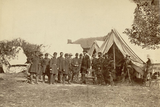 The American Civil War: Treasures from the Vault, Abraham Lincoln meeting with General George B. McClellan Abraham Lincoln meeting with General George B. McClellan in Sharpsburg, Maryland, The American Civil War: Treasures from the Vault, Boston University Howard Gotlieb Archival Research Center