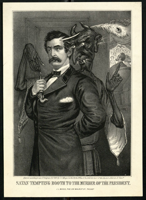 Etching of Satan tempting John Wilkes Booth, The American Civil War: Treasures from the Vault, Boston University Howard Gotlieb Archival Research Center