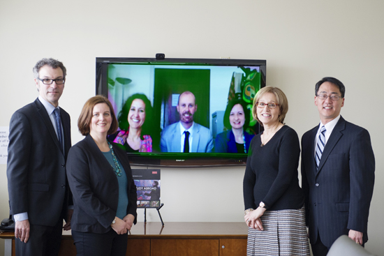 David Lamitie (from left), Jill Costello, Amala Perez-Juez, Michael Peplar, Elisabeth Convento, Debra Terzian, Willis Wang, Boston University Global Programs, BU Digital Learning Initiative, DLI