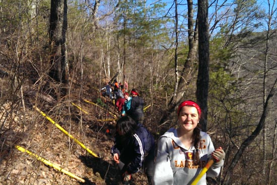 Emily Mitchell (SAR’16) at work on an unfinished segment of the Cumberland Trail. Photo by Kevin Flynn 