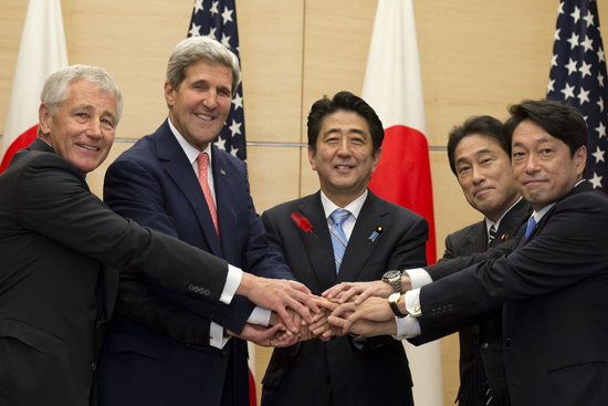 Secretary of Defense Chuck Hagel, Secretary of State John Kerry, Japanese Prime Minister Shinzo ABE, Japanese Minister of Foreign Affairs Fumio KISHIDA, and Minister of Defense tsunori ONODERA