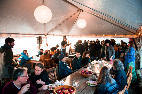 Festival attendees eat dinner between films provided by Beetlebung Farm.
