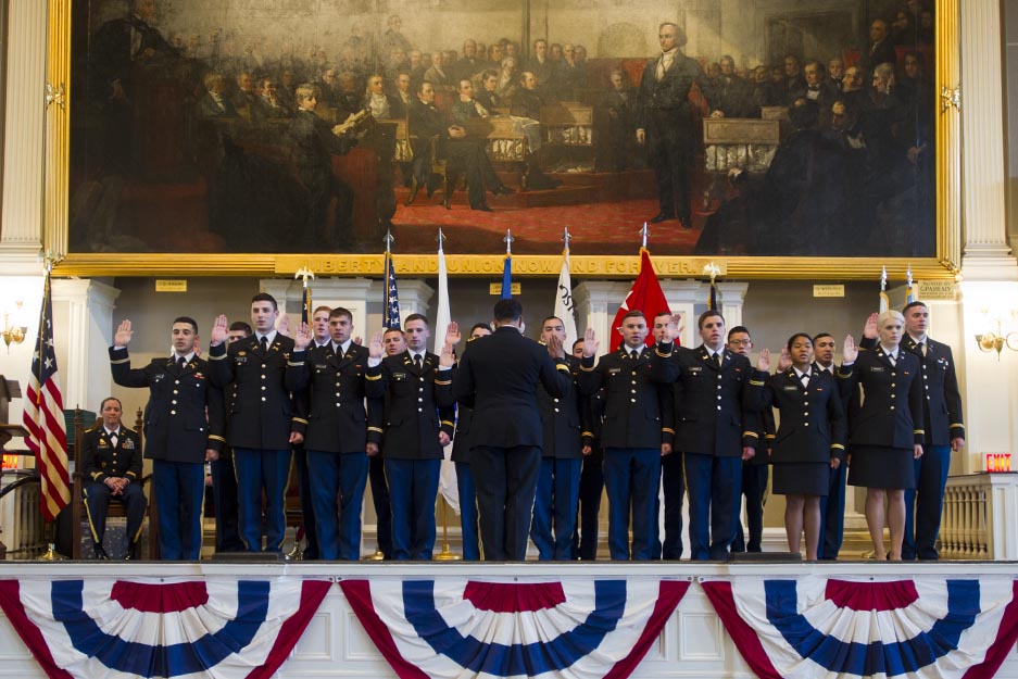 Boston University BU, ROTC US Army Charles River Battalion Reserve Officers Training Corps commissioning ceremony, Faneuil Hall