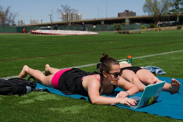 Boston University BU, commencement preparation, Nickerson Field, studying