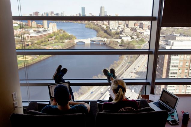 Boston University BU, studying, view Charles River downtown Boston